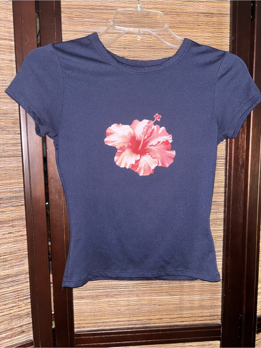 Harper & Ivy- Navy Tee with Pink Hibiscus Graphic